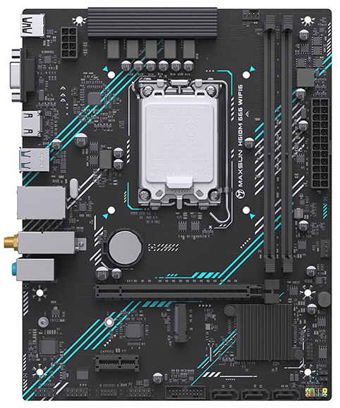 

Материнская плата mATX MAXSUN H610M 666 WIFI6 (LGA1700, H610, 2*DDR4 (3200), 4*SATA 6G RAID, M.2, 2*PCIE, Glan, HDMI, DP, 2*USB 3.2, 3*USB 2.0) RTL, H610M 666 WIFI6