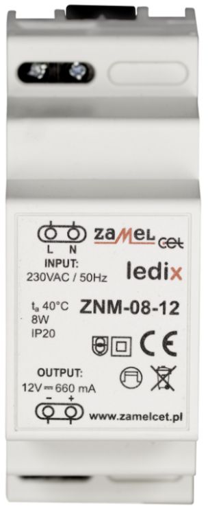 

Блок питания Zamel ZNM-08-12 LED 12V DC 8W на DIN-рейку, ZNM-08-12