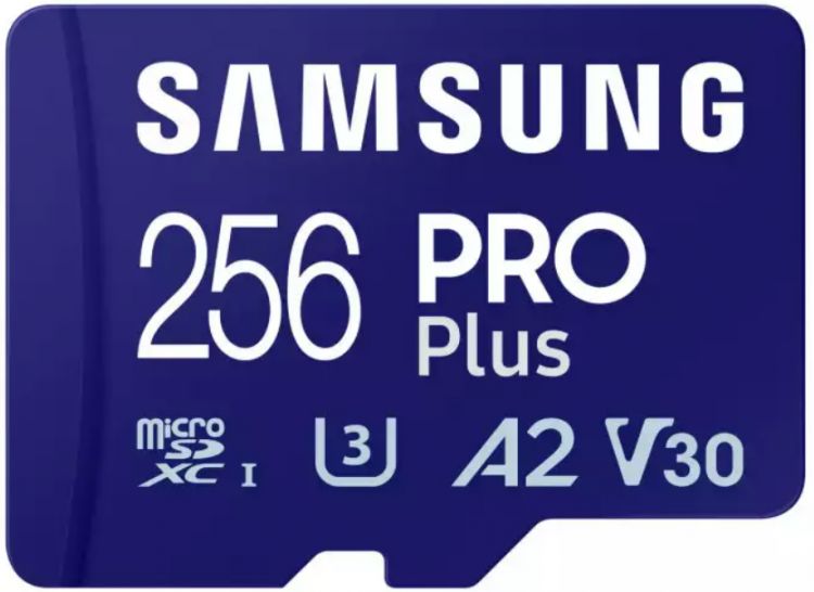 Карта памяти MicroSDXC 256GB Samsung MB-MD256SA/EU PRO Plus Class 10, A2, V30, UHS-I (U3), W 130 МБ/с, R 180 МБ/с, адаптер на SD