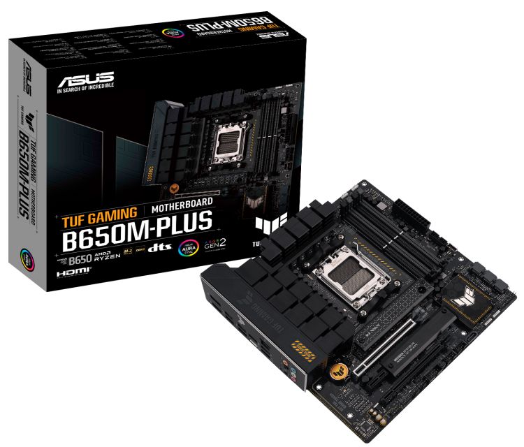 Материнская плата mATX ASUS TUF GAMING B650M-PLUS (AM5, AMD B650, 4*DDR5 (6400), 4*SATA 6G RAID, 2*M.2, 3*PCIE, 2.5Glan, HDMI, DP, USB Type-C, 3*USB 3