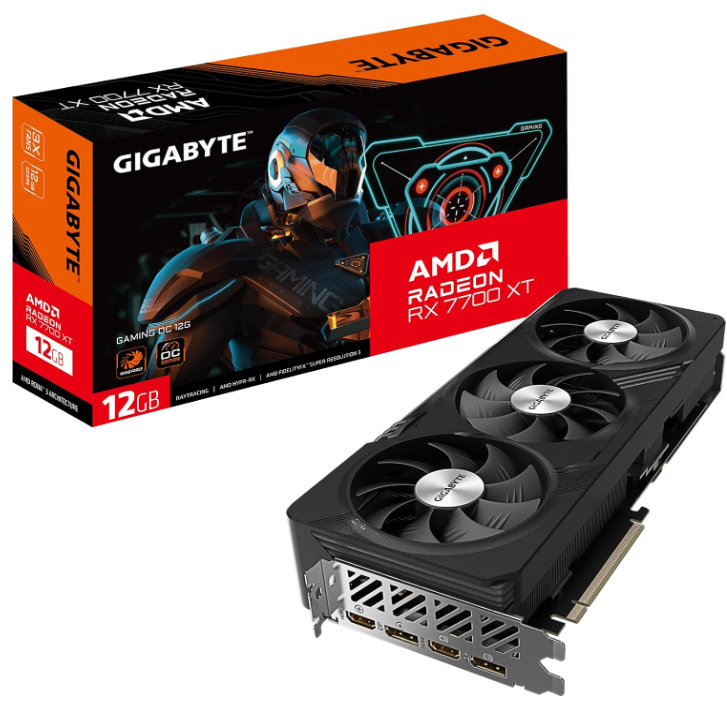 Видеокарта PCI-E GIGABYTE Radeon RX 7700 XT GAMING OC (GV-R77XTGAMING OC-12GD) 12GB GDDR6 192bit 5nm 1784/18000MHz 2*HDMI/2*DP