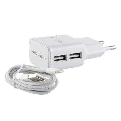 Зарядное устройство сетевое Red Line NT-2A УТ000013637 2 USB, 2.1A + кабель Lightning для Apple, белый