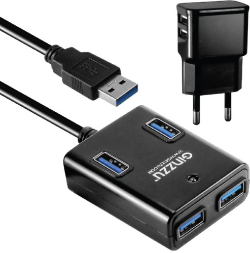 Разветвитель USB 3.0 Ginzzu GR-384UAB 4 port + adapter