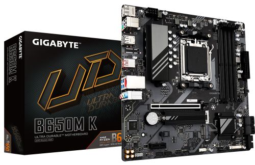 Материнская плата mATX GIGABYTE B650M K (AM5, AMD B650, 4*DDR5 (6400), 4*SATA 6G RAID, 2*M.2, 2*PCIE