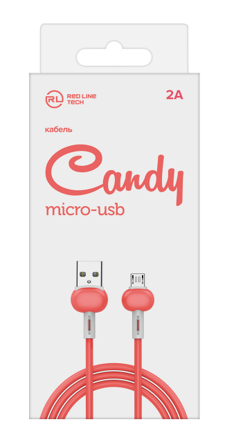 

Кабель интерфейсный Red Line Candy УТ000021984 USB/micro USB, красный, Candy