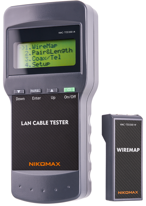 

Кабельный тестер NIKOMAX NMC-TED300 с LCD дисплеем, UTP/STP, RJ45, с функцией измерения длин, NMC-TED300