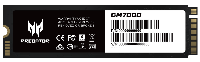 Накопитель SSD M.2 2280 Acer BL.9BWWR.106 Predator GM7000 2TB PCIe Gen 4.0 x 4 NVMe 1.4 7400/6700MB/s IOPS 1300K/1100K MTBF 2M 1300 TBW фигурка predator shiftsuit
