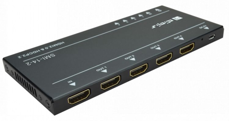 

Усилитель-распределитель Digis SMI-14-2 1x4 HDMI. 4K 60Гц 4:4:4 (HDR), HDMI 2.0, EDID, HDCP 2.2, EDID. Масштабирование 4K в 1080p., SMI-14-2