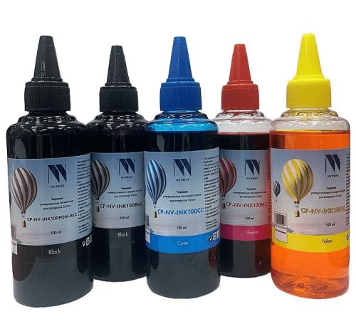 Чернила NVP NV-INK100-Cpd-5 комплект 5 цветов (пигментные Bk + водные Bk,C,M,Y) по 100 мл