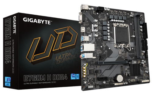 Материнская плата mATX GIGABYTE B760M H DDR4 (LGA1700, B760, 2*DDR4(3200), 4*SATA 6 Гб/с, M2, Audio, Gb LAN, USB 3.2, USB 2.0, Type-C, COM port, D-Sub