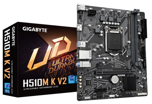 Материнская плата mATX GIGABYTE H510M K V2 (LGA1200, H470, 2*DDR4(3200), 2*SATA 6 Гб/с, M2, Audio, Gb LAN, USB 3.2, USB 2.0, HDMI, COM*1 header)