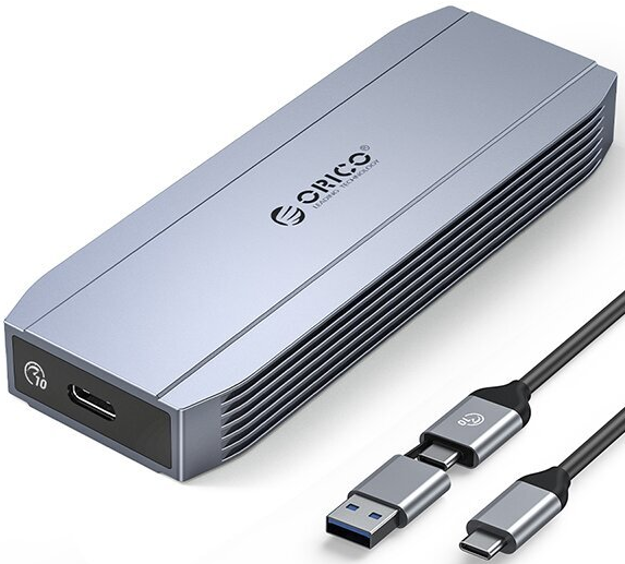 

Внешний корпус Orico M222C3-G2-GY-BP для SSD, M.2 NVMe (М/B+M), USB3.1 Gen2 Type-C(m)/Type-A(m)+Type-C(m) 2 в 1, 10 Гбит/с, M222C3-G2, серый, M222C3-G2-GY-BP