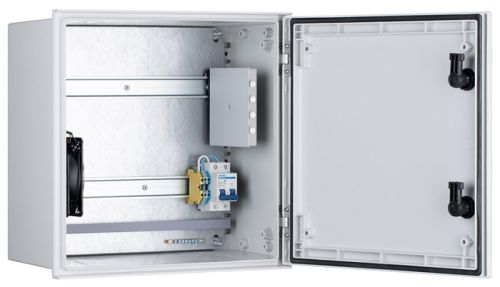 Шкаф NSGate NSP-4040F1 P404H0F1 400x400x200 комплект [1, 3] с вентилятором, без нагревателя, с оптич, цвет серый