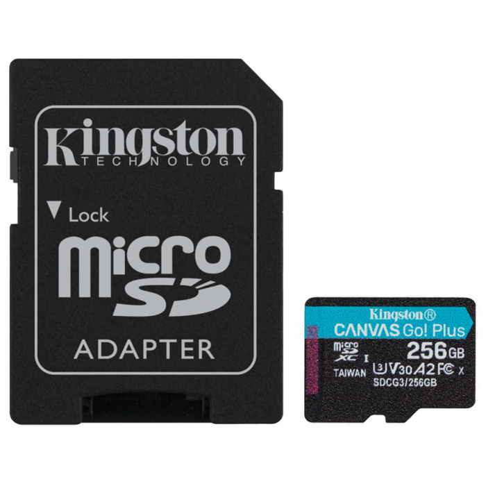 

Карта памяти MicroSDXC 256GB Kingston SDCG3/256GB UHS-II Class U3 V30 A2, чтение: 170Мб/с, запись: 90Мб/с, с адаптером, SDCG3/256GB