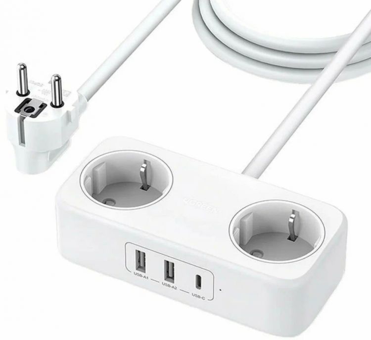 

Удлинитель UGREEN CD280 50683_ 30W DigiNest Life 2 AC outlets + 30W 2A1C (EU), white, CD280