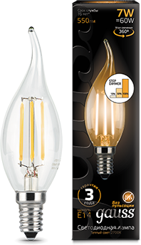 

Лампа светодиодная Gauss 104801107-S LED Filament Свеча на ветру E14 7W 550lm 2700K step dimmable, 104801107-S