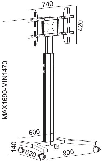 

Стойка мобильная 2MVESA MediaPro 110 MDP-0110-S для дисплея 30-60", 1690 макс, 2х полки, серебро, MediaPro 110