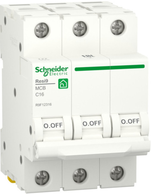 

Автоматический выключатель Schneider Electric RESI9 Resi9 - 3P, тип хар-ки C, 16 А, 400 В AC, 6кА, RESI9