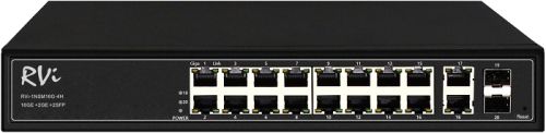 Коммутатор RVi RVi-1NSM16G-4H общее количество портов: 20; количество Ethernet - портов (RJ-45): 18;