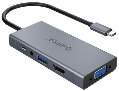 Док-станция Orico MC-U501P-GY HDMI, USB3.0, VGA, audio, PD, Type-C in, 30cm, серый