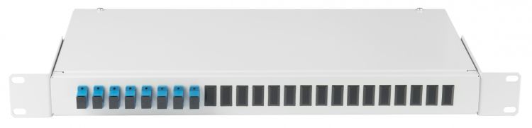 Кросс оптический стоечный NIKOMAX NMF-RP08SCUS2-WS-ES-1U-GY 1U, укомплектованный на 8 портов SC/UPC, SM 9/125 OS2, стальной, серый, в комплекте: адапт