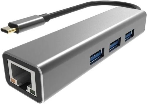 Концентратор VCOM DH311A USB 3.1 Type-C (m)-RJ-45, 3*USB 3.0 (f), aluminum shell