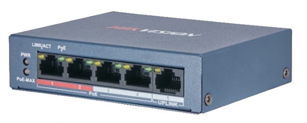 цена Коммутатор PoE HIKVISION DS-3E0105P-E/M(B) 4хRJ45 100M PoE с грозозащитой 6кВ/Uplink 100М Ethernet: бюджет PoE 35Вт, пропускная способность 1Гб/с, 48V