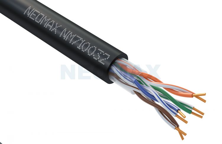 

Кабель витая пара U/UTP 5e кат. 4 пары Neomax NM710032 24AWG(0.52 мм), медь, одножильный (solid), внешний, PE, чёрный, уп/305м, NM710032