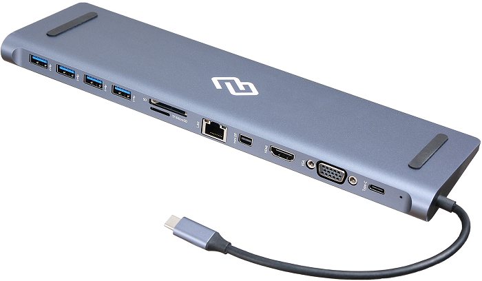 Док-станция Digma DS-990UC_G USB Type-C to HDMI, VGA, RJ45, mDP, 4*USB 3.0, 3.5mm, USB-C 60W, microS