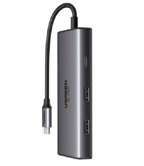 Конвертер UGREEN CM498 USB-C to2*USB-A 3.0+USB-C 3.0+2*HDMI+PD port Converter. Цвет: серый