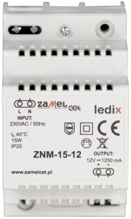 

Блок питания Zamel ZNM-15-12 LED 12V DC 15W на DIN-рейку, ZNM-15-12