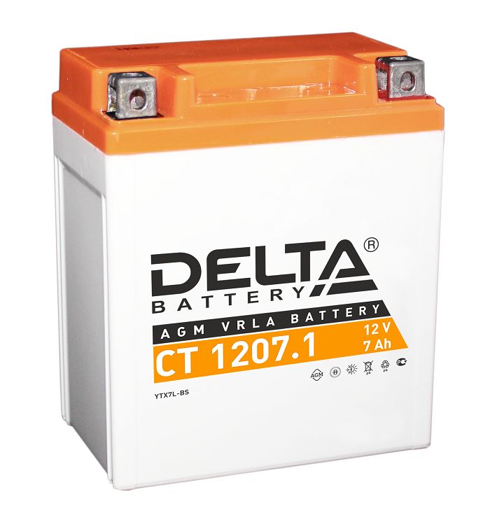 Аккумулятор Delta CT 1207.1 12В, 7Ач, 114х71х131мм, battery replacement YTX7L-BS