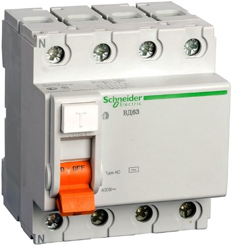 Выключатель дифференциального тока (ВДТ, УЗО) Schneider Electric 11468 4п 63А 300мА ВД63 АС (серия Домовой)