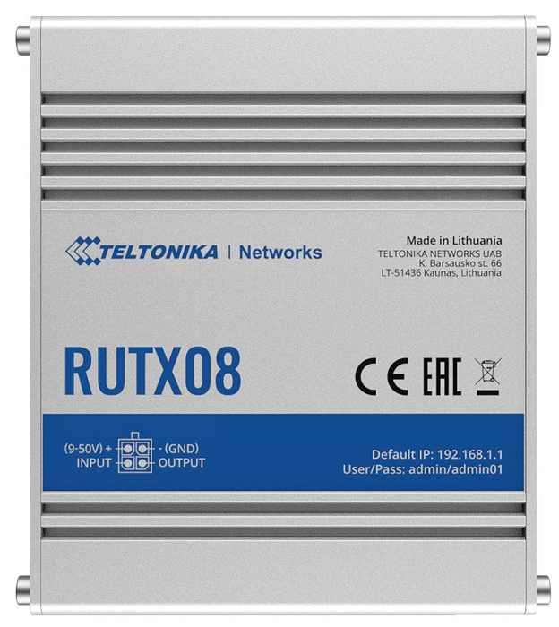 

Маршрутизатор промышленный Teltonika Networks RUTX08 passive PoE, RutOS, 4xRJ45 ports, USB, RUTX08