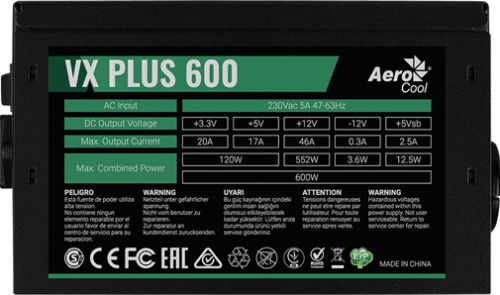 Блок питания ATX AeroCool VX PLUS 600