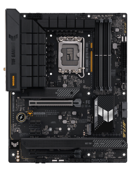 Материнская плата ATX ASUS TUF GAMING H770-PRO WIFI (LGA1700, H770, 4*DDR5 (7200), 4*SATA 6G RAID, 4*M.2, 4*PCIE, 2.5Glan, WiFi, BT, HDMI, DP, USB Typ