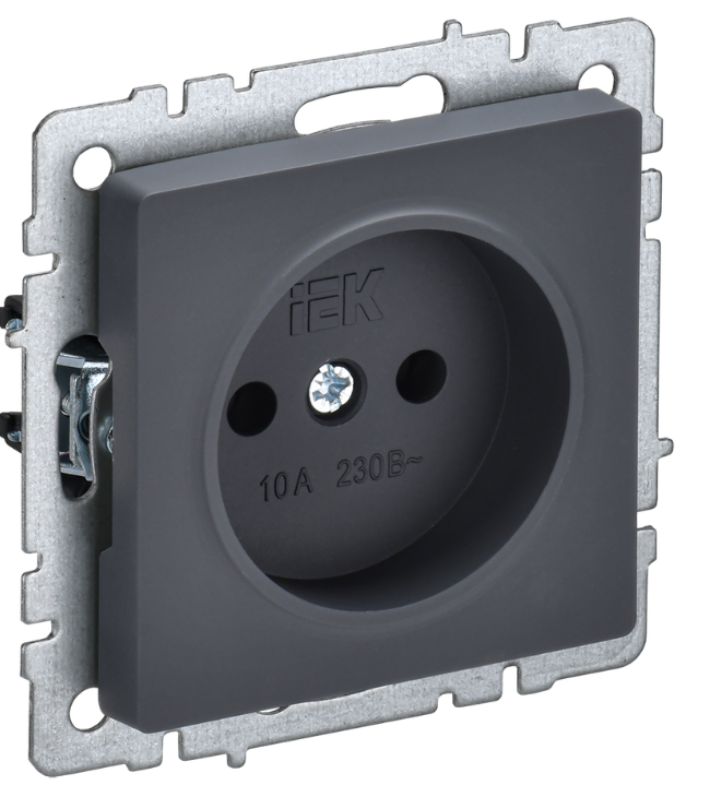 

Розетка без заземления IEK BR-R10-10-K53 BRITE без защитных шторок 10А РС10-1-0-БрГ Графит, BR-R10-10-K53