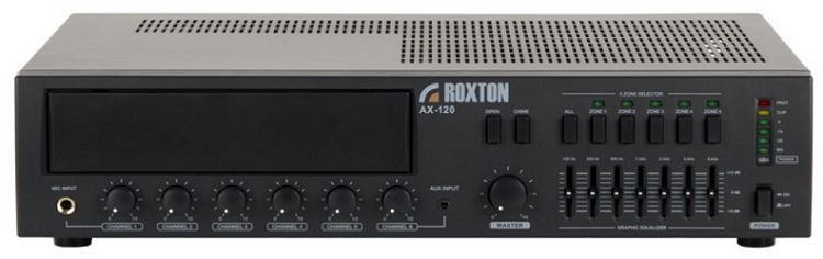 

Усилитель Roxton AX-120 120 Вт, 3 микр.+ 3 унив. входа, 5 зон, работа с RM-05, AX-120