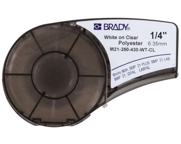 

Лента красящая Brady M21-250-430-WT-CL brd139746 6.35 мм/6.4 м, полиэстер, белый на прозрачном, для BMP21 Plus, M21-250-430-WT-CL