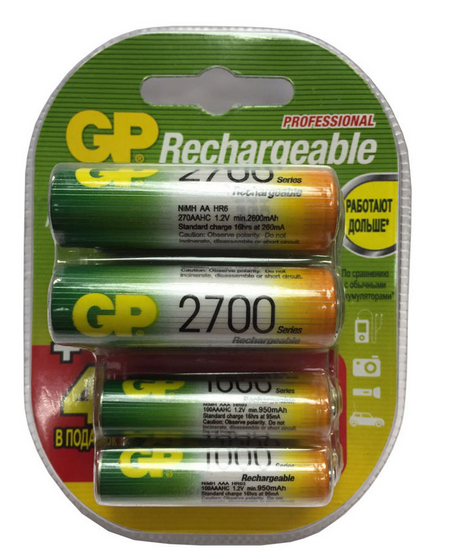 Аккумулятор GP 270AA/100AAAHC 2700mAh 4шт size AA + 1000mAh 4шт size AAA