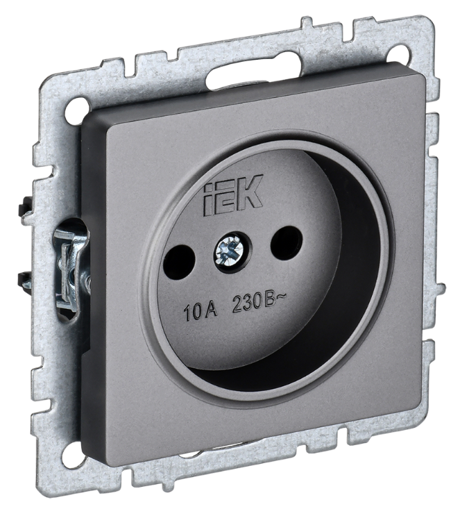 

Розетка без заземления IEK BR-R10-10-K46 BRITE без защитных шторок 10А РС10-1-0-БрС Сталь, BR-R10-10-K46