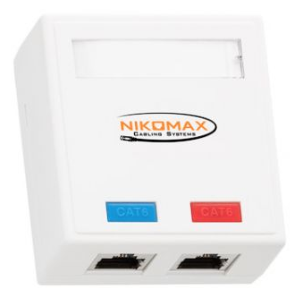 цена Компьютерная розетка настенная NIKOMAX NMC-WO2SE2-WT 2 порта, Кат.6, RJ45/8P8C, 110/KRONE, T568A/B, на печатной плате, экранированная, белая