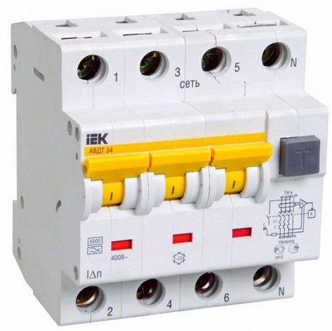 Автоматический выключатель дифф. тока (АВДТ) IEK MAD22-6-025-C-30 АВДТ34 3P+N 25A C 30мА