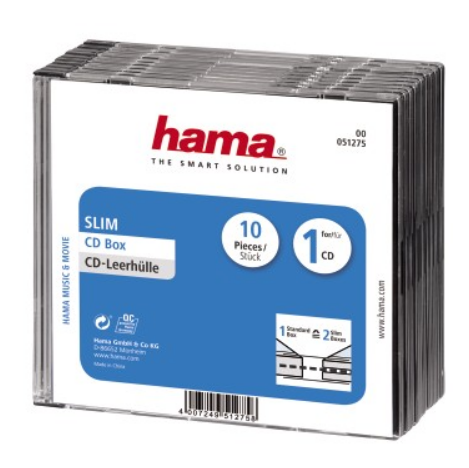 

Коробка для CD/DVD HAMA H-51275 00051275 для 1 CD Slim 10 шт. прозрачный/черный, H-51275