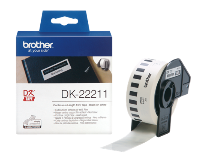 

Наклейка Brother DK22211 Пленочная клеящаяся лента Brother (белая, ширина 29 мм x 15.24 м), DK22211