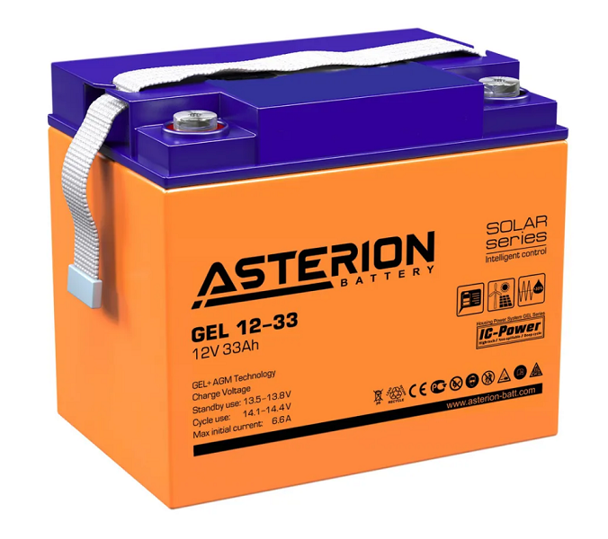 Батарея Asterion GEL 12-33 NDC для ИБП (аналог Delta GEL 12-33). Без перемычек и дисплея. батарея для ибп delta gel 12 20 12в 20ач