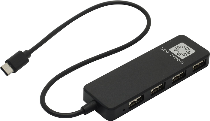 

Концентратор USB 2.0 5bites HB24C-210BK 4*USB 2.0, USB Type-C cable 33cm, black, HB24C-210BK