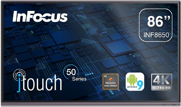 Интерактивная панель InFocus INF8650 86, 3840x2160/60 Hz, ИК тачскрин 20 касаний, 400cd/m2, 5000:1, 4GB DDR4, 32GB, Android 9.0, колонки 2*20 Вт, пул