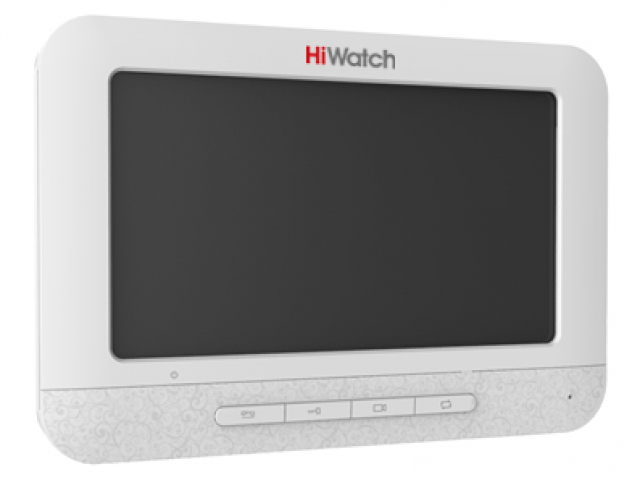 Видеодомофон HiWatch DS-D100M 7 цветной TFT монитор 800х480, 4-х проводная схема, подкл 2-х вызыв панелей, интерком, 12В DC, 5Вт макс., адаптер в ком