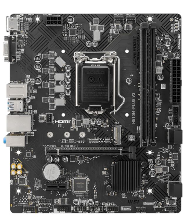 

Материнская плата mATX MSI H510M PLUS V3 (LGA1200, H470, 2*DDR4 (2933), 4*SATA 6G, M.2, 2*PCIE, Glan, VGA, HDMI, 2*USB 3.2, 4*USB 2.0), H510M PLUS V3